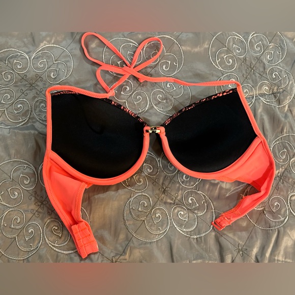 Pink bikini top orange with black lace - Picture 3 of 4